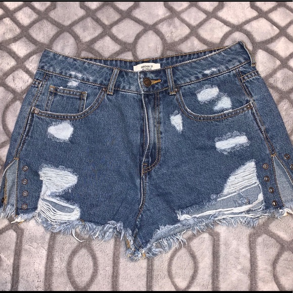 Forever 21 Denim - Forever 21 High Waisted Ripped Shorts